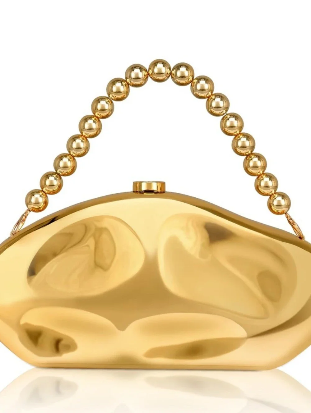 Gold Sculpted Evening Clutch with Beaded Handle